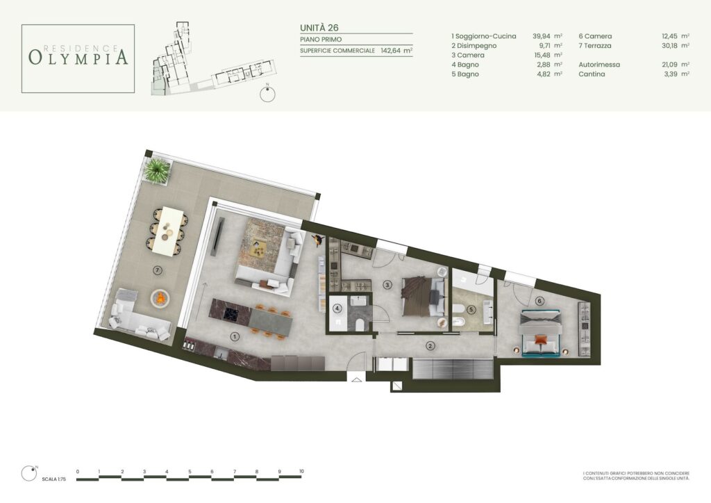 Floor plan of Apartment 26 at Residence Olympia in Desenzano del Garda, Lake Garda