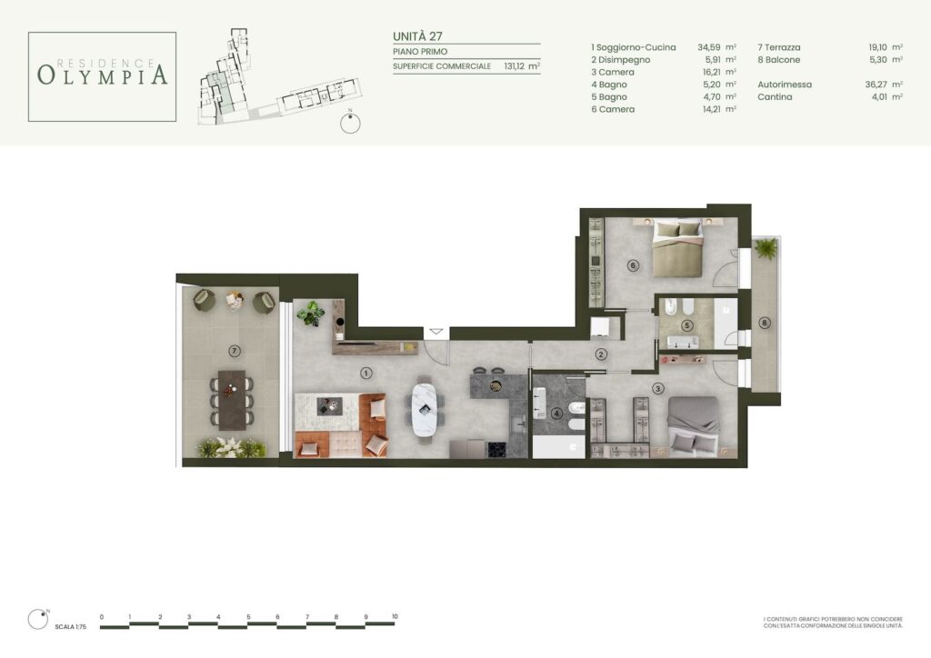 Floor plan of Apartment 27 at Residence Olympia in Desenzano del Garda, Lake Garda