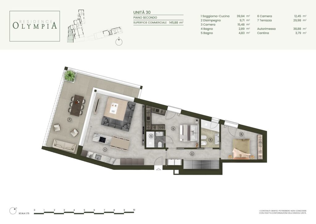 Floor plan of Apartment 30 at Residence Olympia in Desenzano del Garda, Lake Garda