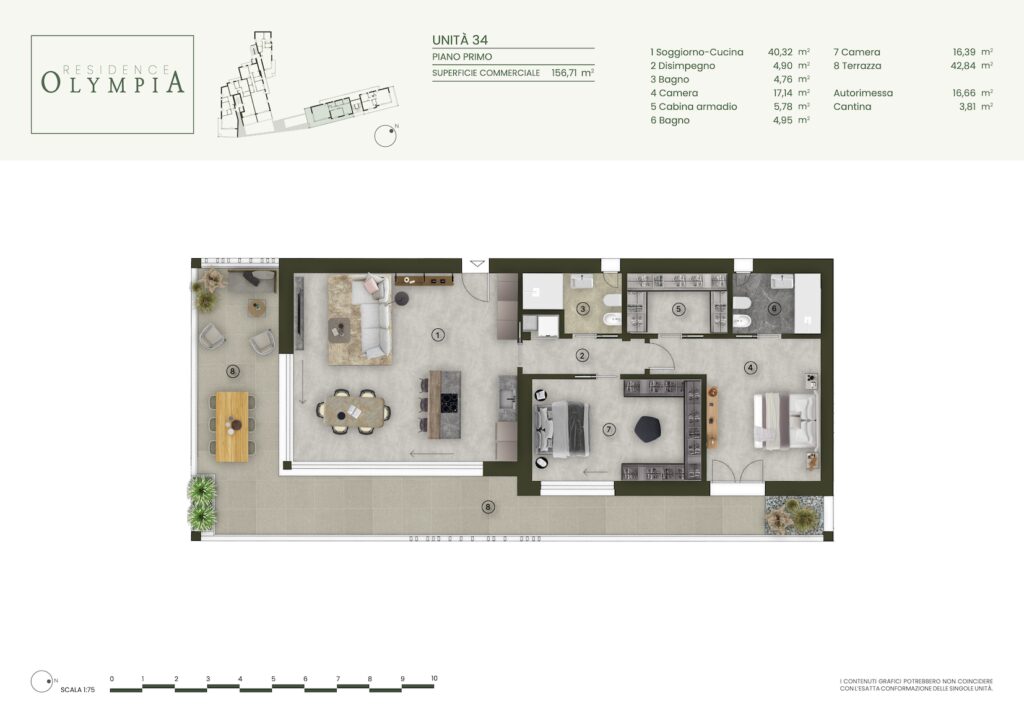 Floor plan of Apartment 34 at Residence Olympia in Desenzano del Garda, Lake Garda